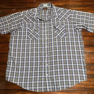Plains Western Wear Shirt Big Man 2XL Cowboy Pearl Snap Blue Plaid 2X